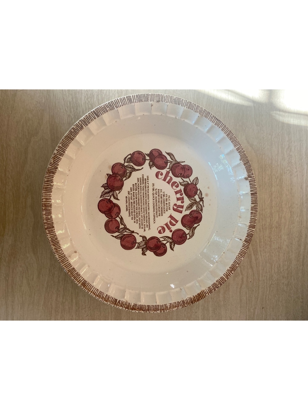 Vintage Royal China by Jeannette Cherry Pie Deep Dish Pie Plate with Recipe 11"